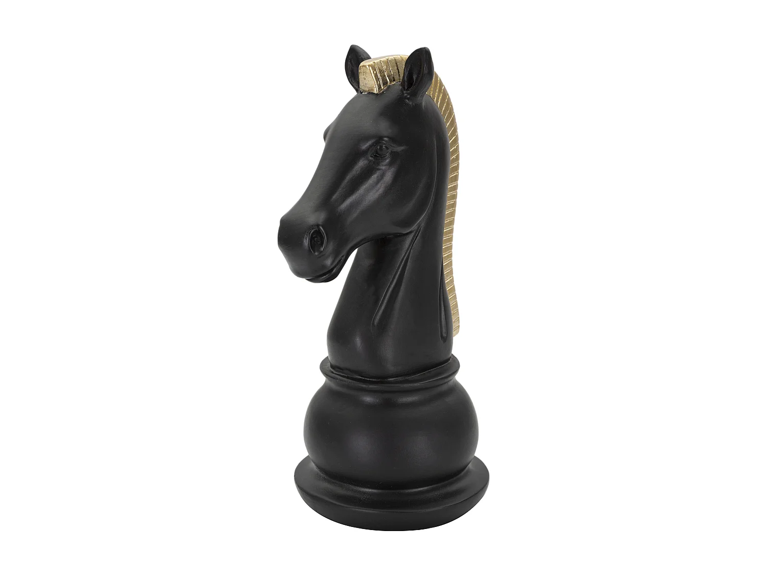 Cheval d’échecs en résine noire et dorée Ø cm 10,5x8,5x19