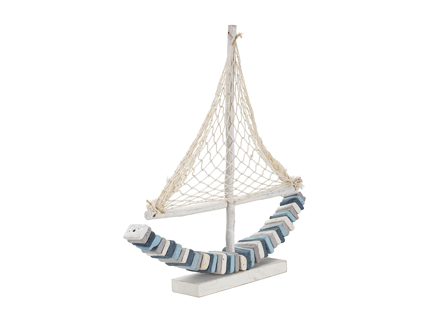 Escultura De Veleiro Em Madeira Com Rede Em Tecido 45x45x7cm Enok Mauro Ferretti