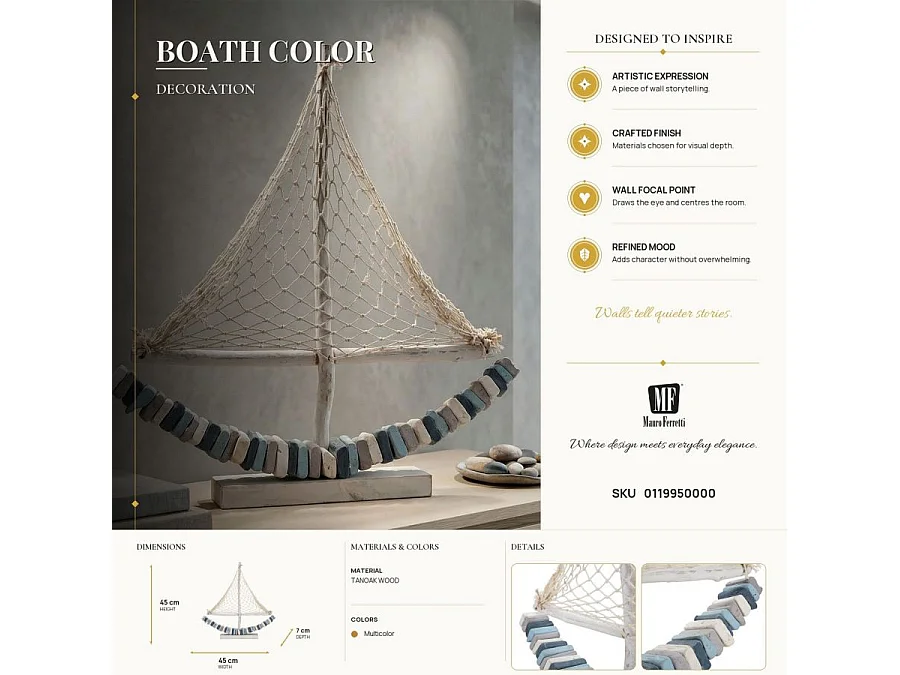 Bateau Voilier Déco en Bois "Tanoak" 45cm Multicolore