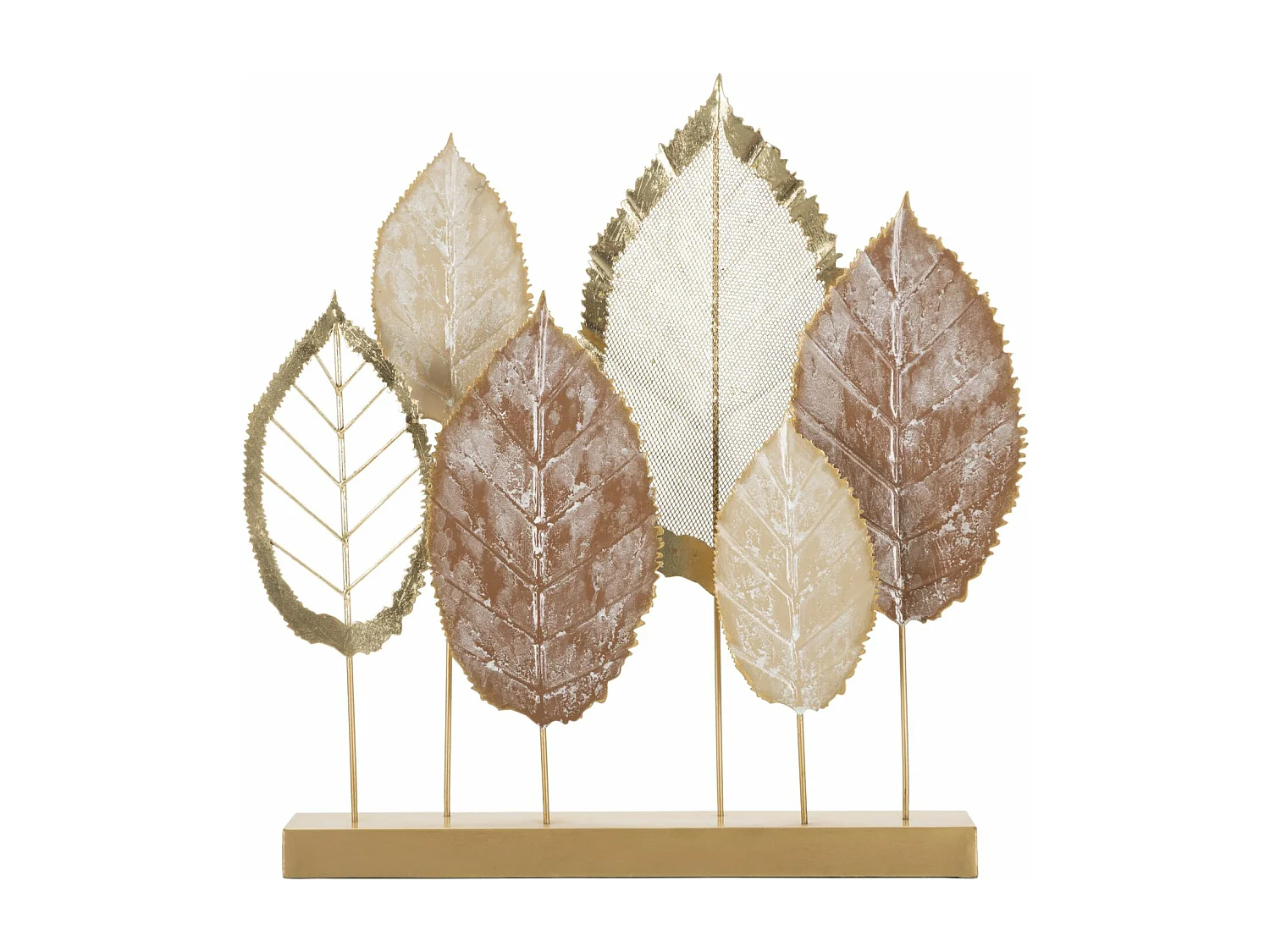 Scultura foglie in metallo multicolore con base cm 48,3x7,6x50