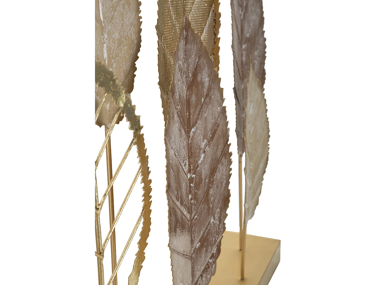 Scultura foglie in metallo multicolore con base cm 48,3x7,6x50
