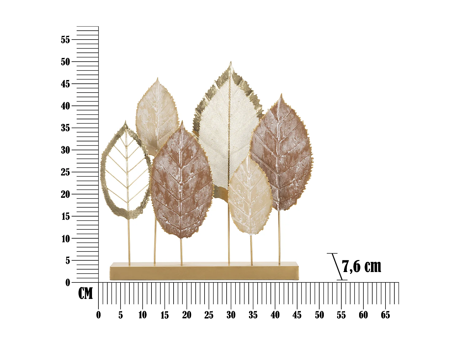 Scultura foglie in metallo multicolore con base cm 48,3x7,6x50