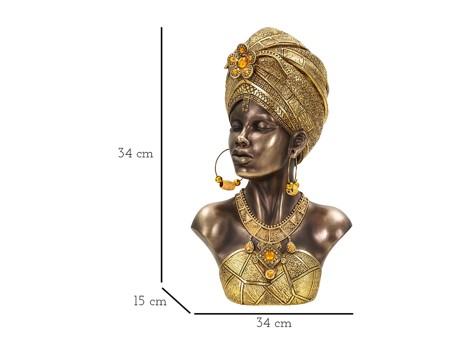 Busto di donna in resina dorata cm 21x15x34