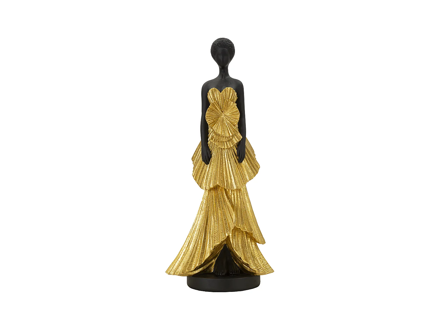 Statuette de Femme Élégante en Résine Dorée - Figurine Mode avec Robe de Soirée, 14,5x10x33 cm, Noir et Or