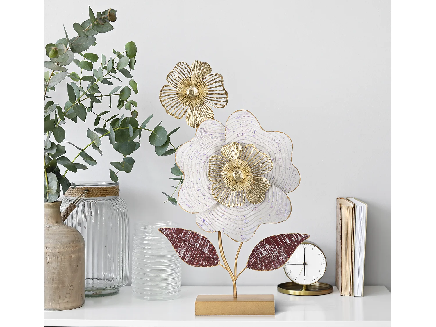 Scultura fiori in metallo multicolore con base cm 35,5x9x59