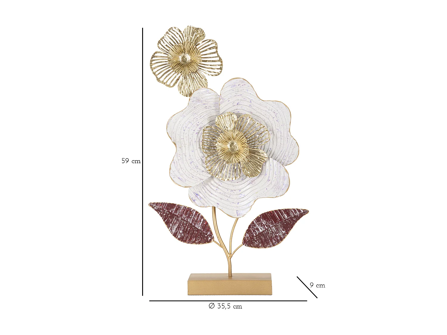 Scultura fiori in metallo multicolore con base cm 35,5x9x59