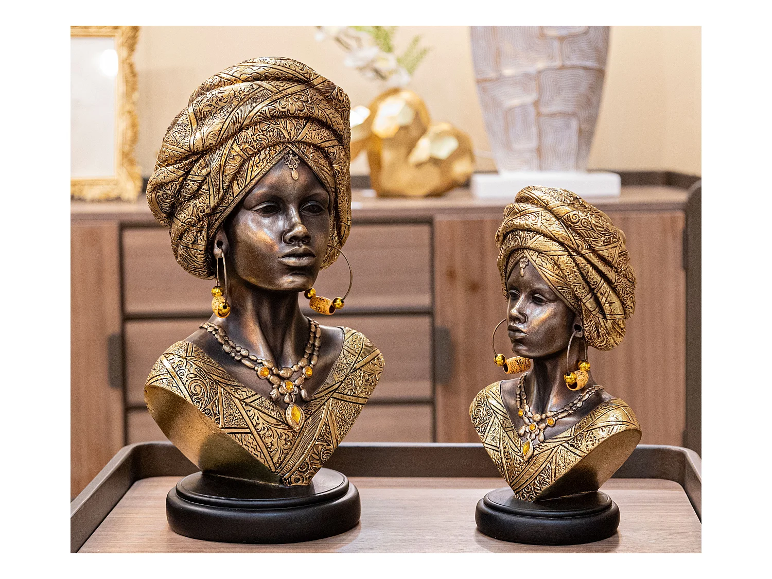 Buste Femme Africaine en Résine "Nairobi" 38cm Or