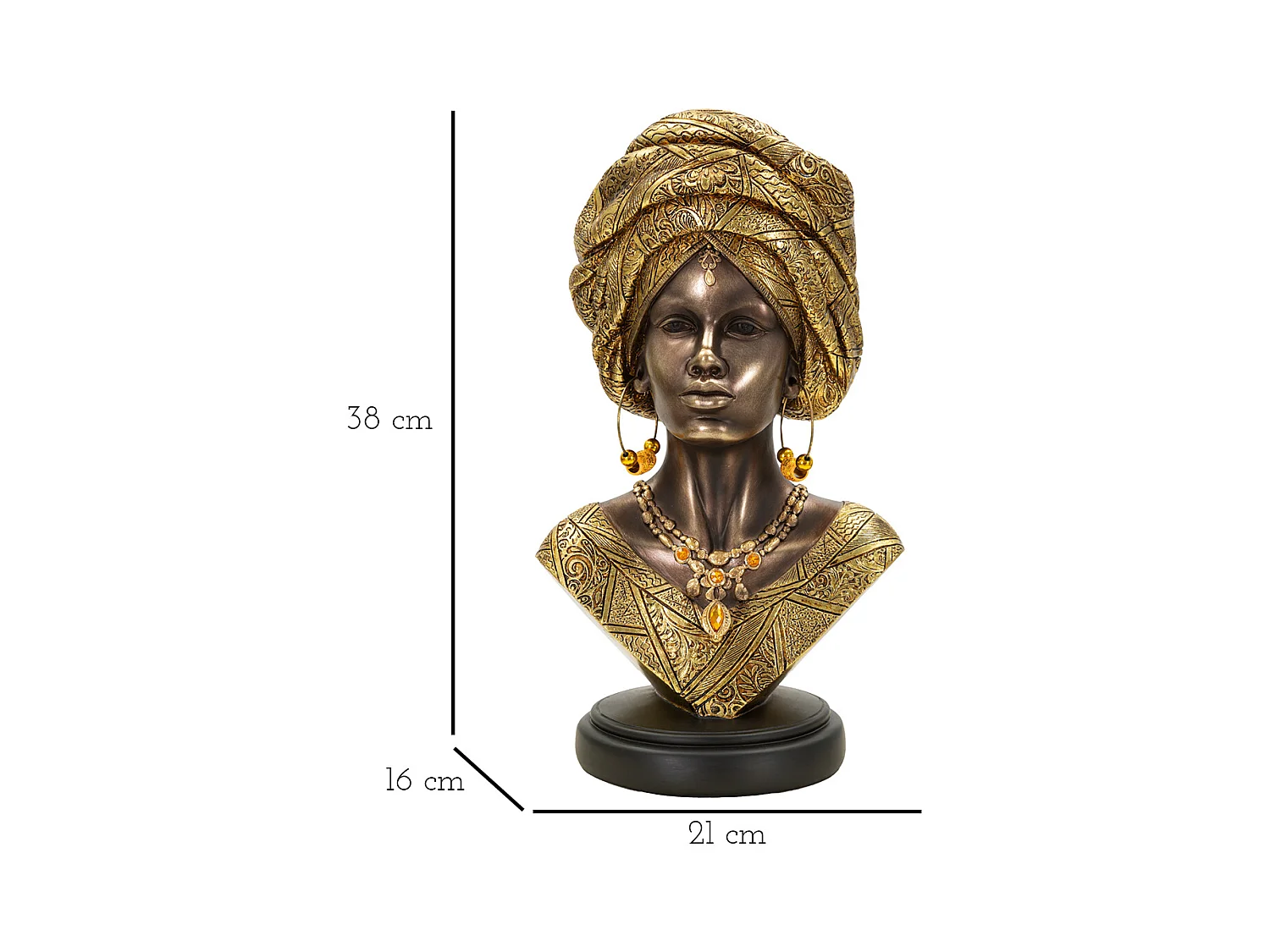 Buste Femme Africaine en Résine "Nairobi" 38cm Or
