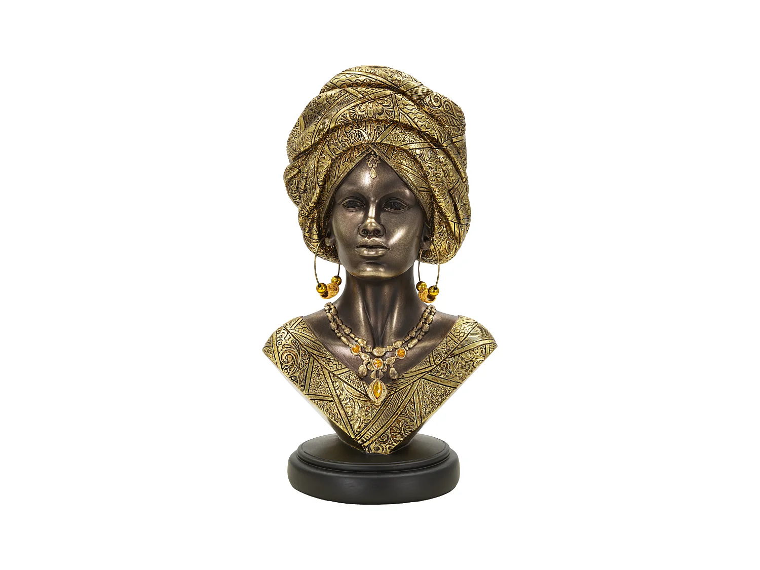 Statue Nairobi - Buste de Femme avec Turban et Vêtements Tribaux Africains, 21x16x38 cm, Multicolore