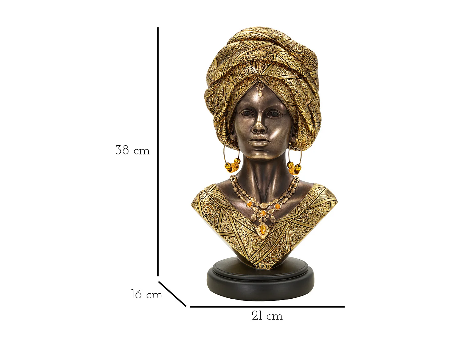 Buste Femme Africaine en Résine "Nairobi" 38cm Or