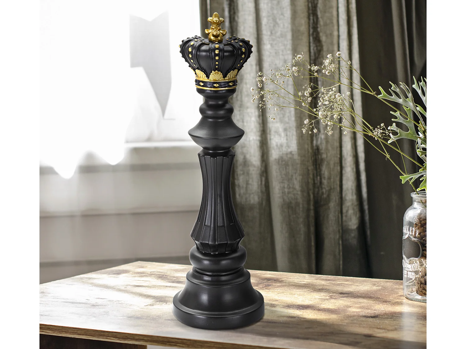 Pièce d'Échec Déco en Résine "Roi Couronne" 40cm Noir