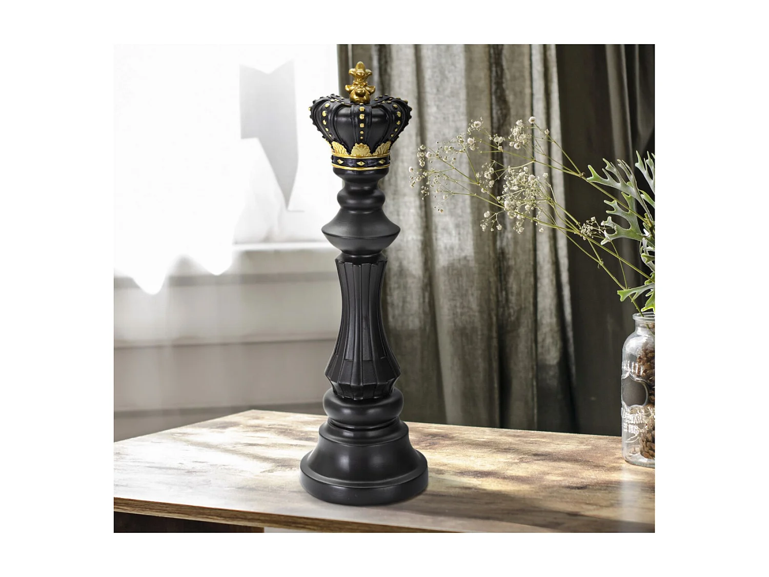 Pièce d'Échec Déco en Résine "Roi Couronne" 40cm Noir