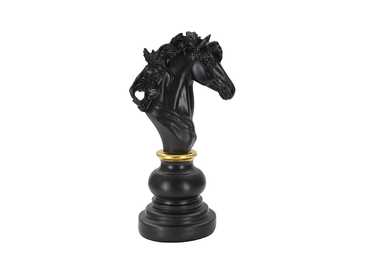 Cheval d’échecs en résine noire et dorée cm 14x11x27