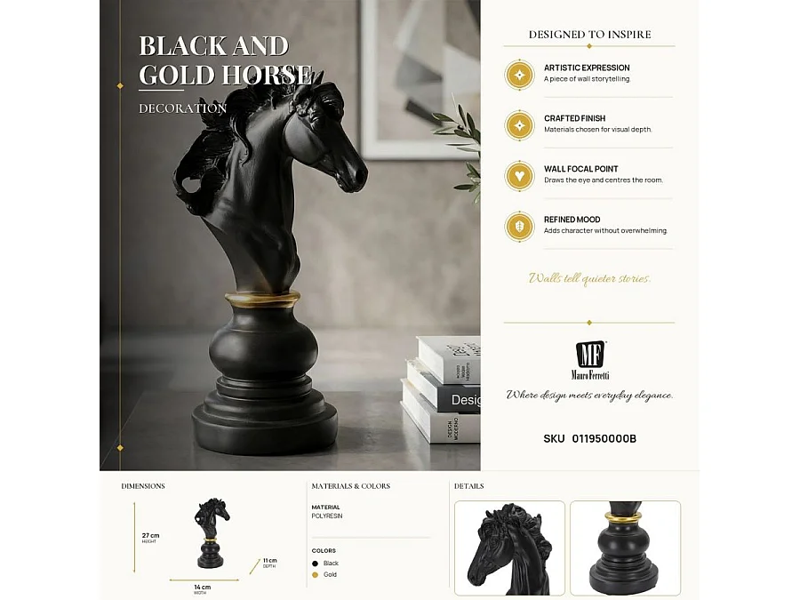 Pièce d'Échec Déco en Résine "Cavalier" 27cm Noir