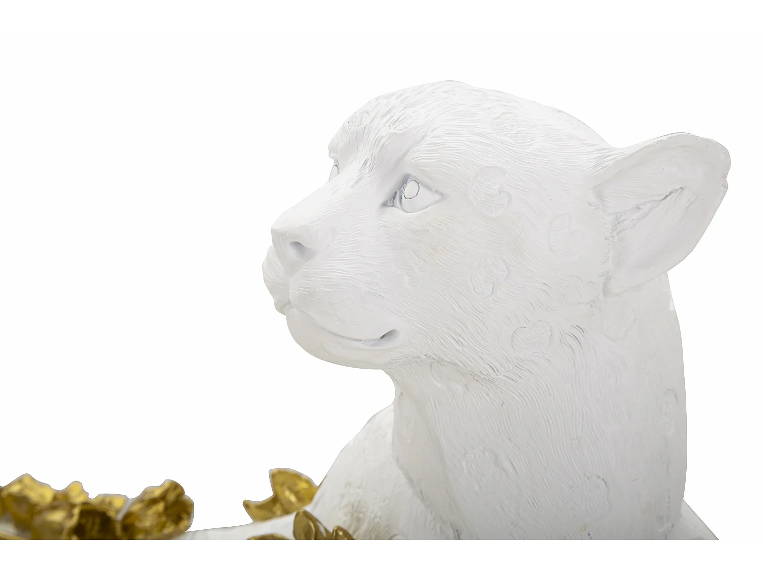 Statue Déco en Résine "Léopard Couché" 53cm Blanc