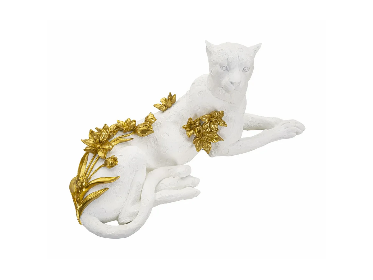 Statue Déco en Résine "Léopard Couché" 53cm Blanc