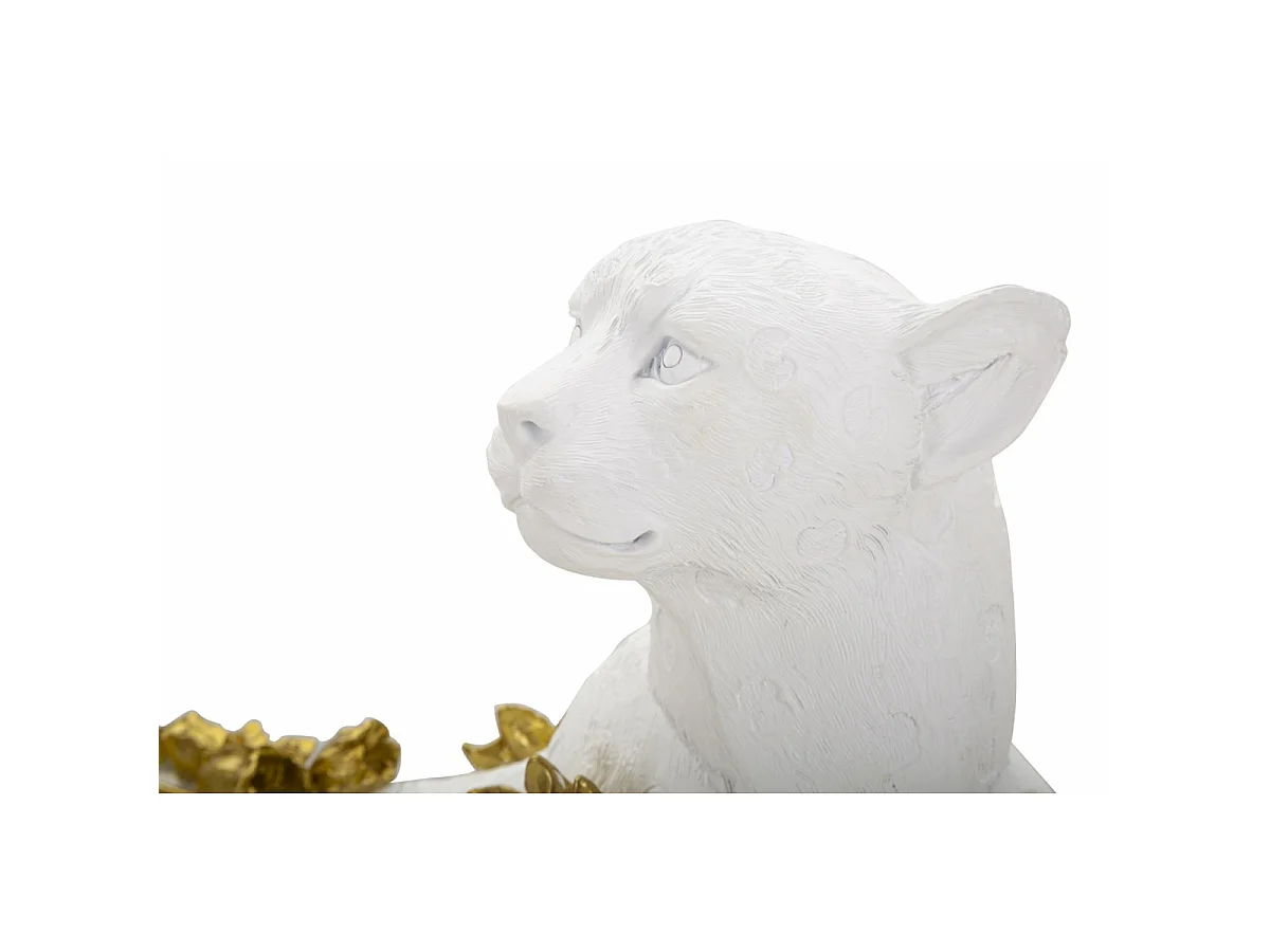 Statue Déco en Résine "Léopard Couché" 53cm Blanc