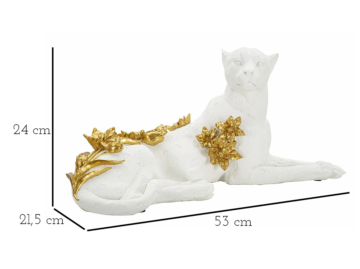Statue Déco en Résine "Léopard Couché" 53cm Blanc