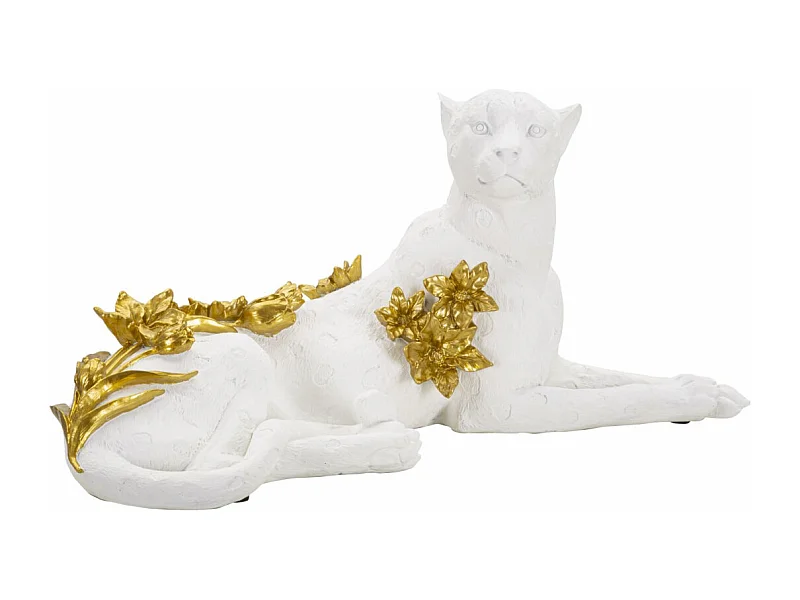 Statue Déco en Résine "Léopard Couché" 53cm Blanc