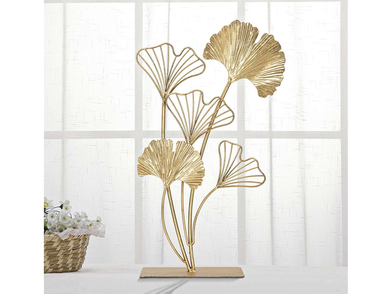 Objet Déco en Métal "Petites Feuilles" 44cm Or