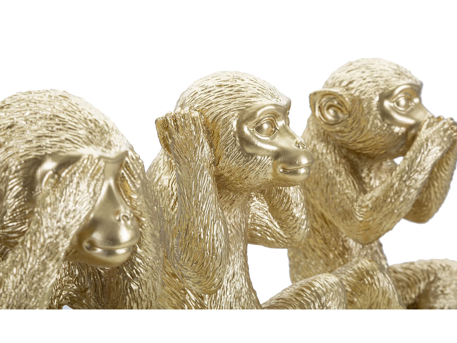 Set de 3 Singes - "Je ne Vois, Je ne Entends, Je ne Parle Pas", 13x14x19,5 cm, Doré