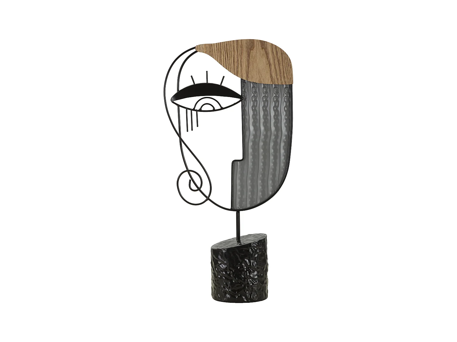 Sculpture Picassy - Sculpture en Métal et MDF Multicolore, Visage Cubiste, 24x8,5x49 cm, Base Ronde