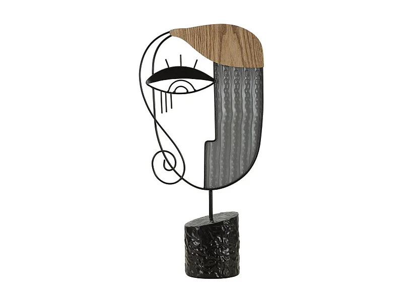 Abstract beeldhouwwerk in zwart metaal 24x8,5x49 cm