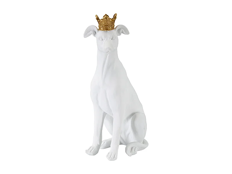 Statuette Déco Chien "Couronne" 33cm Blanc