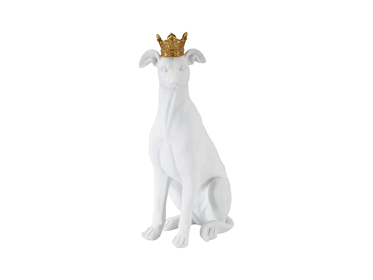 Statue de chien blanc assis avec couronne dorée, sculpture élégante en résine, 20x12,5x33 cm - Décoration luxe pour intérieur