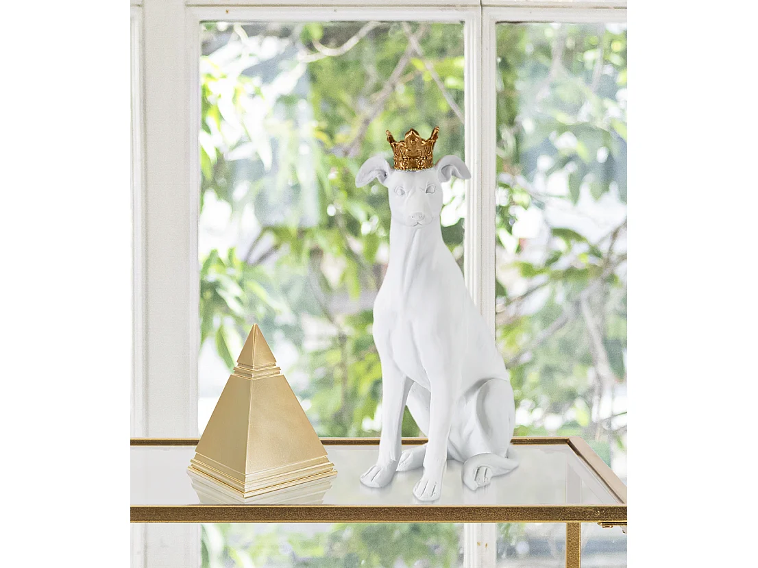 Statuette Déco Chien "Couronne" 33cm Blanc