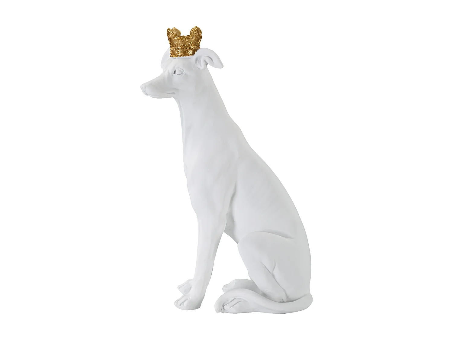 Statuette Déco Chien "Couronne" 33cm Blanc