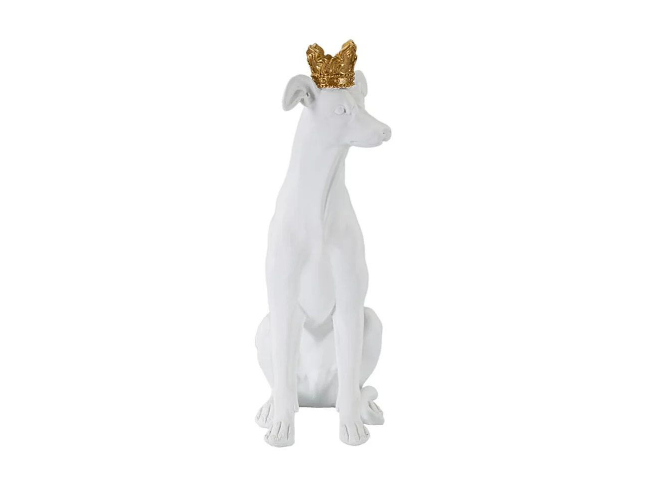 Statuette Déco Chien "Couronne" 33cm Blanc