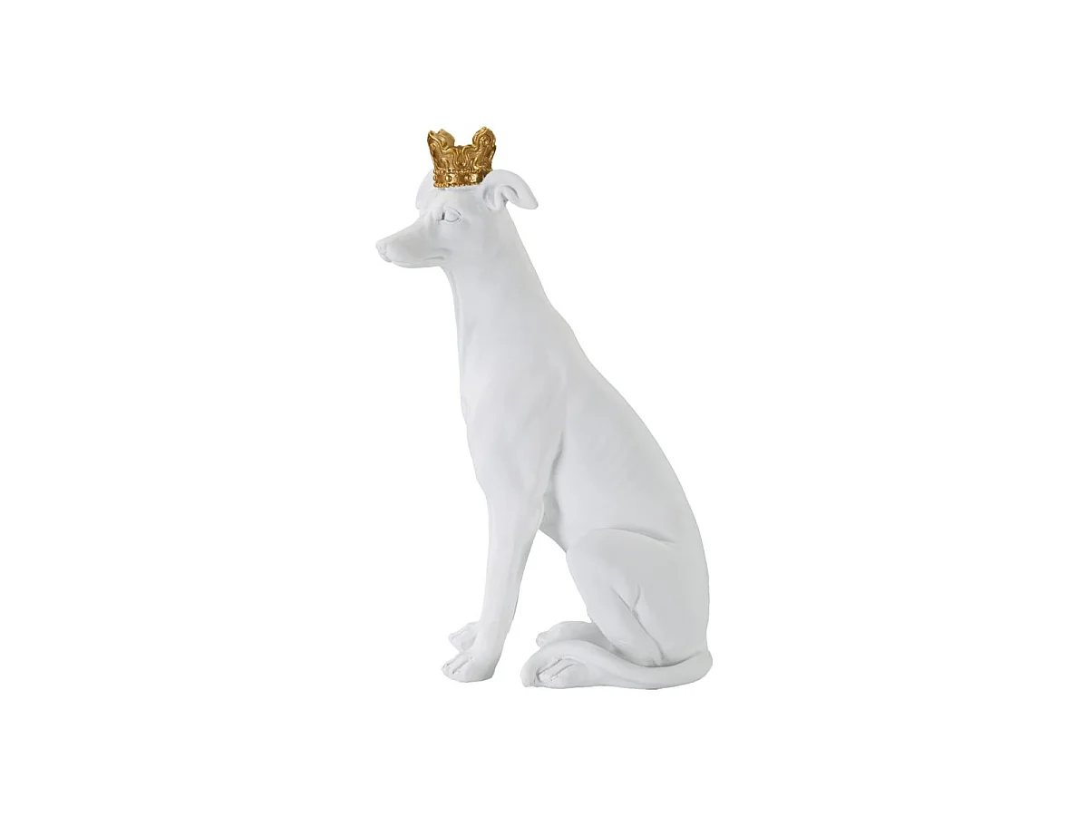 Statuette Déco Chien "Couronne" 33cm Blanc