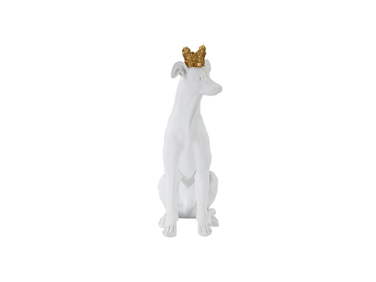Statuette Déco Chien "Couronne" 33cm Blanc