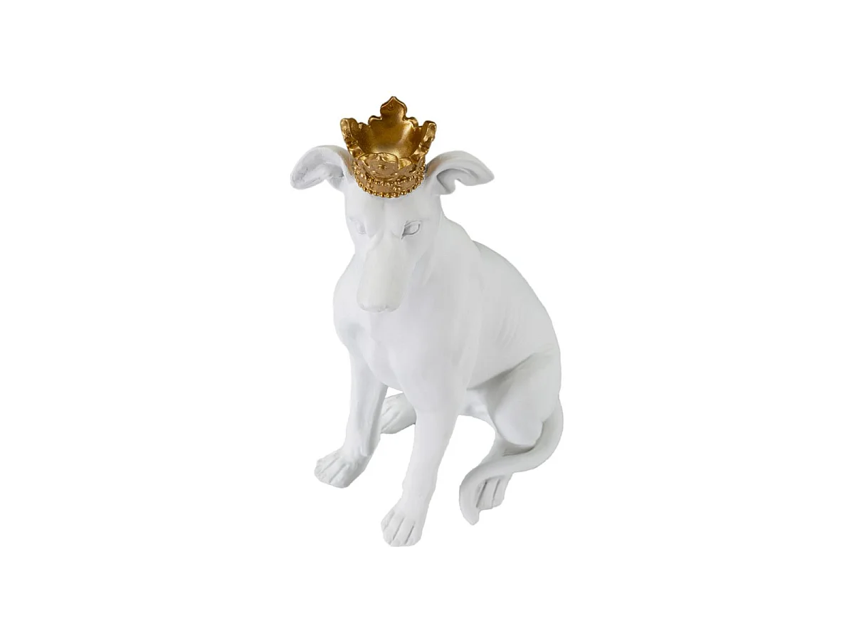 Statuette Déco Chien "Couronne" 33cm Blanc