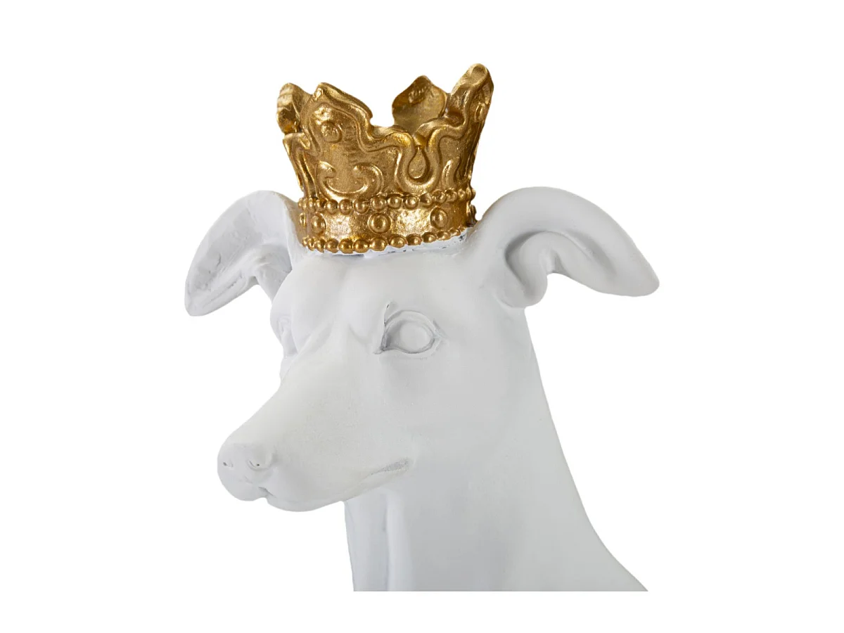 Statuette Déco Chien "Couronne" 33cm Blanc