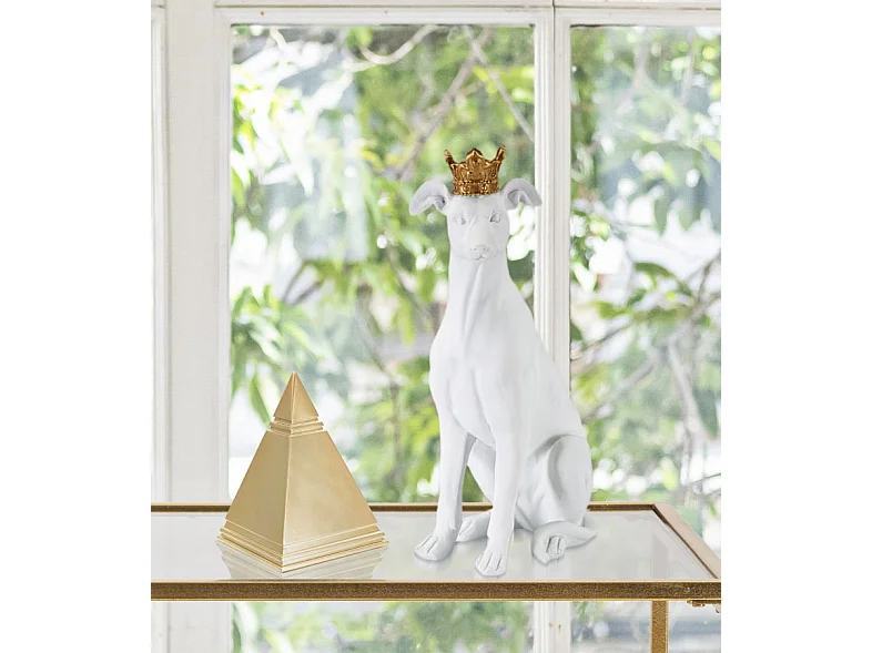Statuette Déco Chien "Couronne" 33cm Blanc