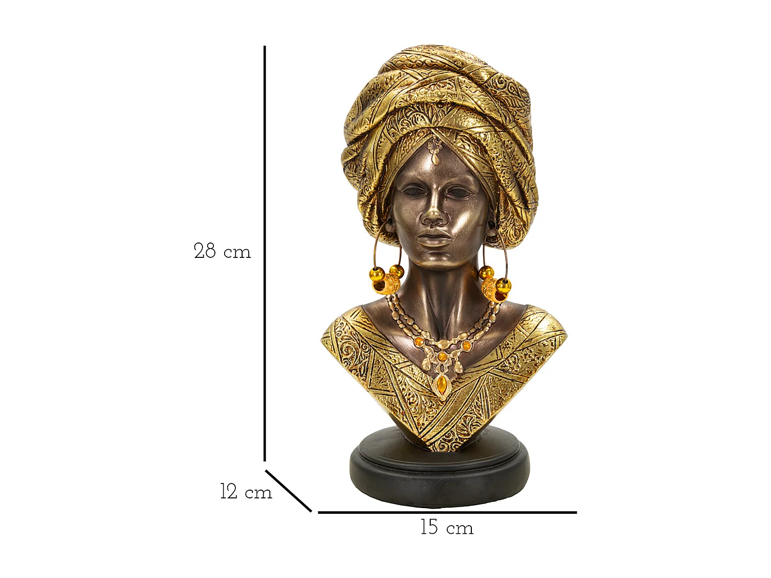Buste Femme Africaine en Résine "Nairobi" 28cm Or