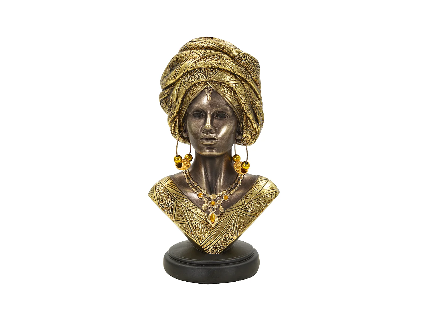 Statue Nairobi - Buste de Femme avec Turban et Vêtements Tribaux Africains, 15x12x28 cm, Multicolore