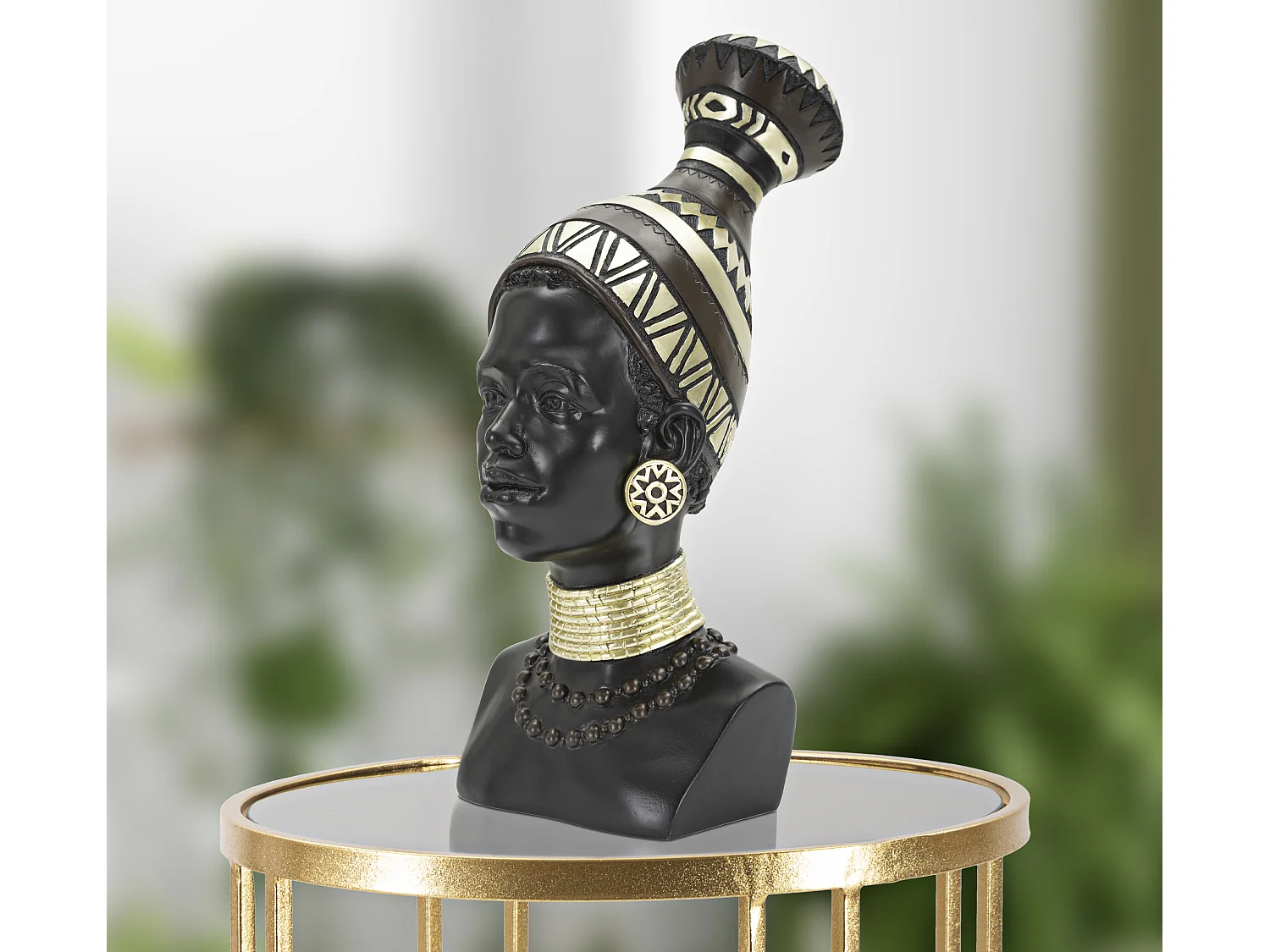 Statuette Tête Femme Tribu "Massai" 38cm Noir