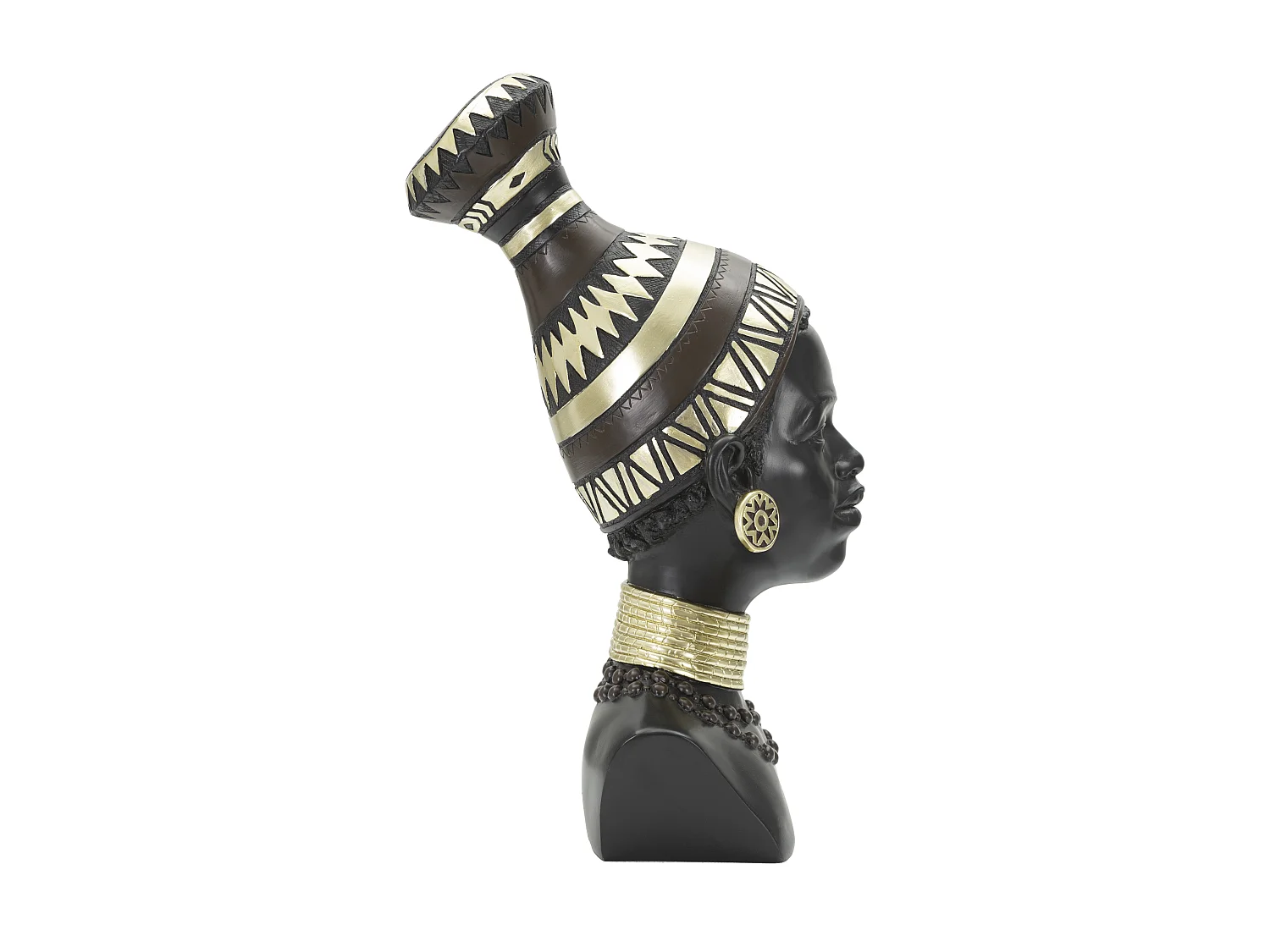 Statuette Tête Femme Tribu "Massai" 38cm Noir