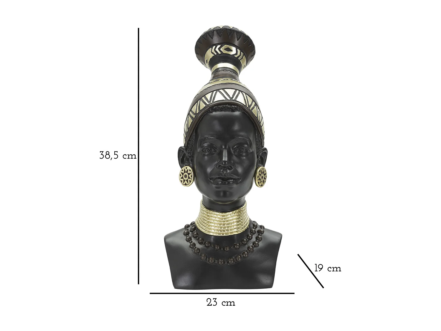 Statuetta a forma di testa di donna in resina nera cm 23x19x38,5