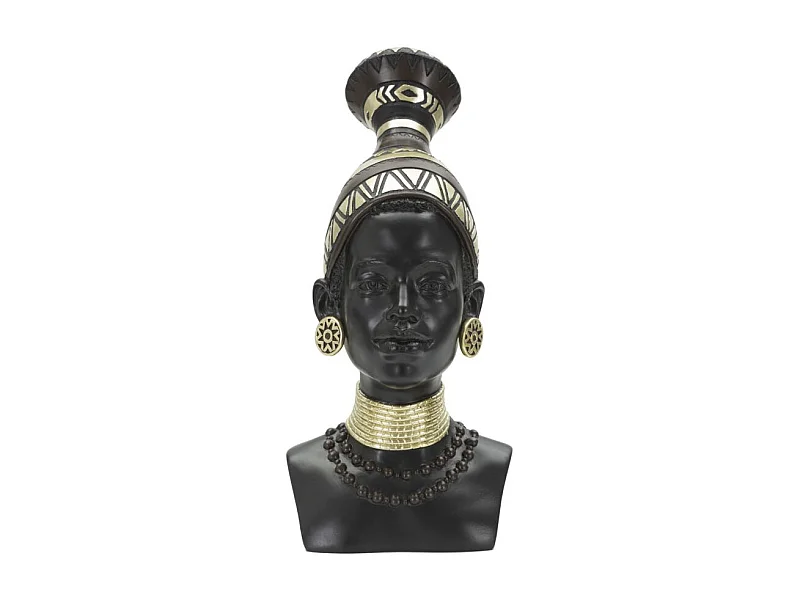 Statuette Tête Femme Tribu "Massai" 38cm Noir