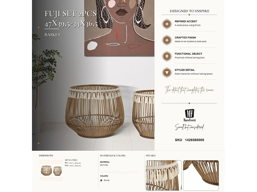 Lot de 2 Paniers Déco "Fuji" 47cm Naturel