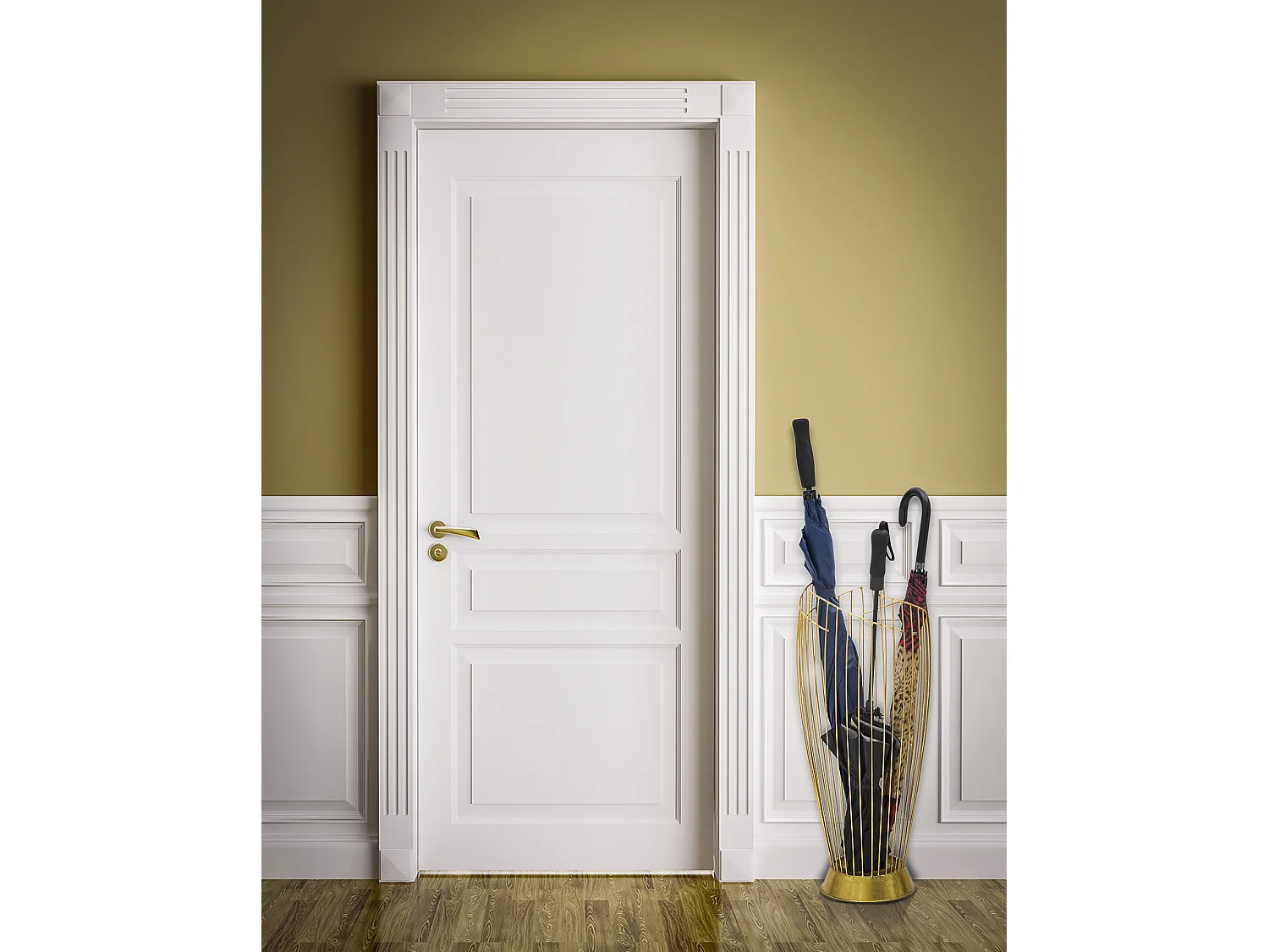 Portaombrelli geometrico in metallo dorato Ø cm 28x69