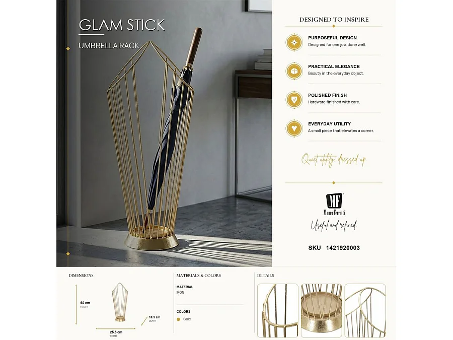 Paragüero de hierro de diseño minimalista Glam Stick
