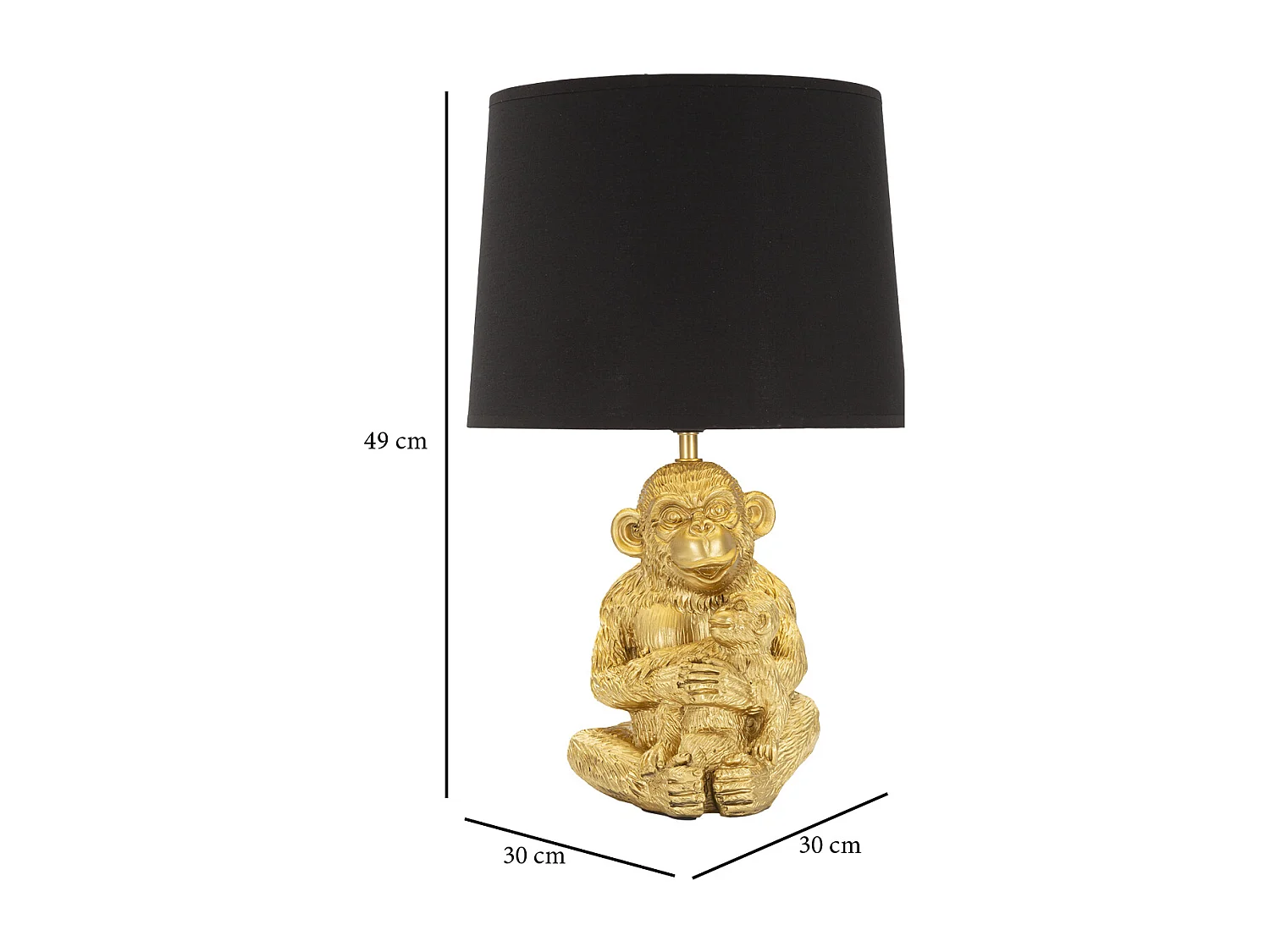 Lampe à Poser Design "Monkey Mum" 49cm Or & Noir
