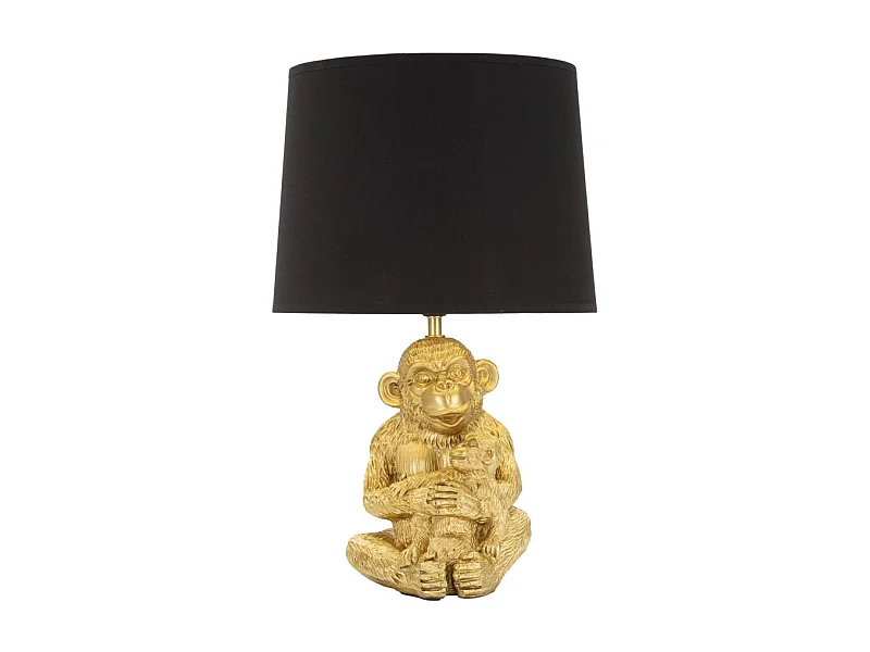 Lampe à Poser Design "Monkey Mum" 49cm Or & Noir