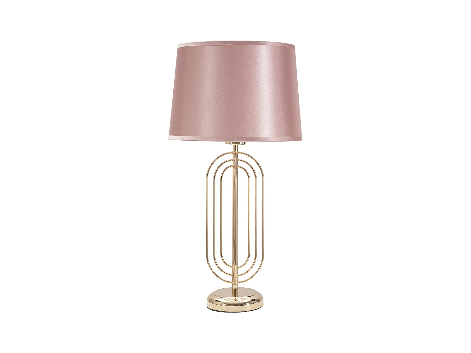 Lampe de Table KRISTA -  Abat-Jour en Tissu Rose et Détails Géométriques Dorés - Dimensions Ø 28 cm x Hauteur 55 cm - Matériaux Fer, PVC et Tissu