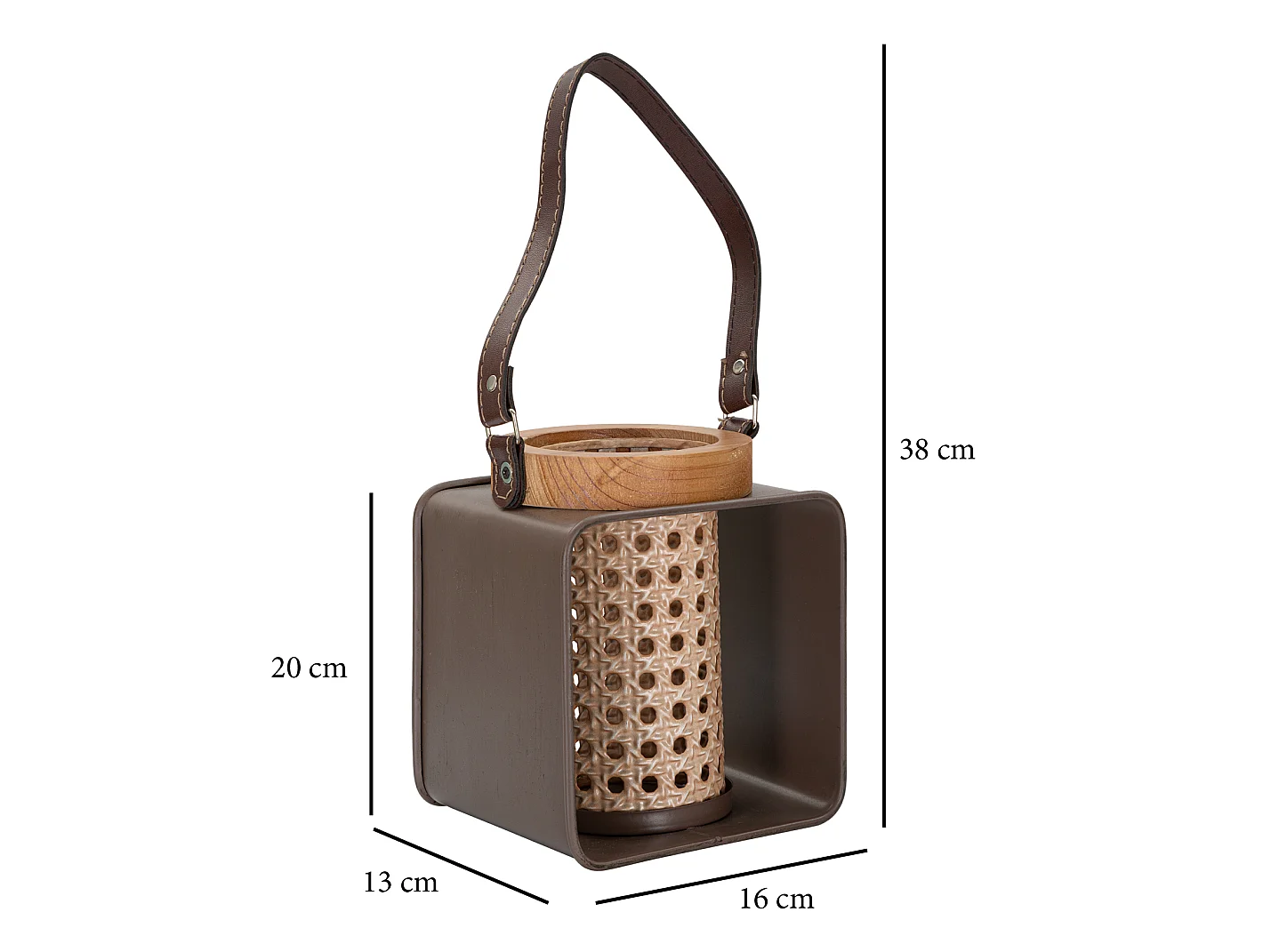 Bruine houten lantaarn 16x13x20 cm
